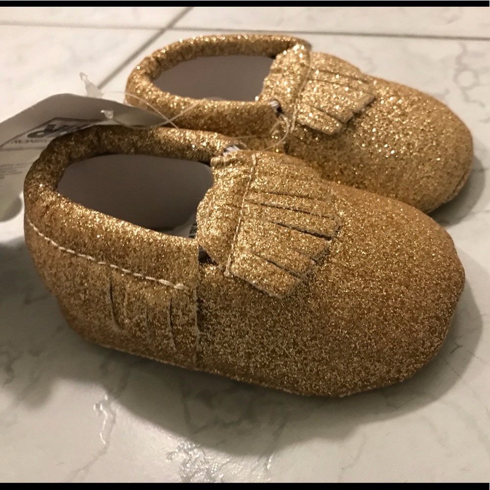Gold Glitter Baby Moccasins